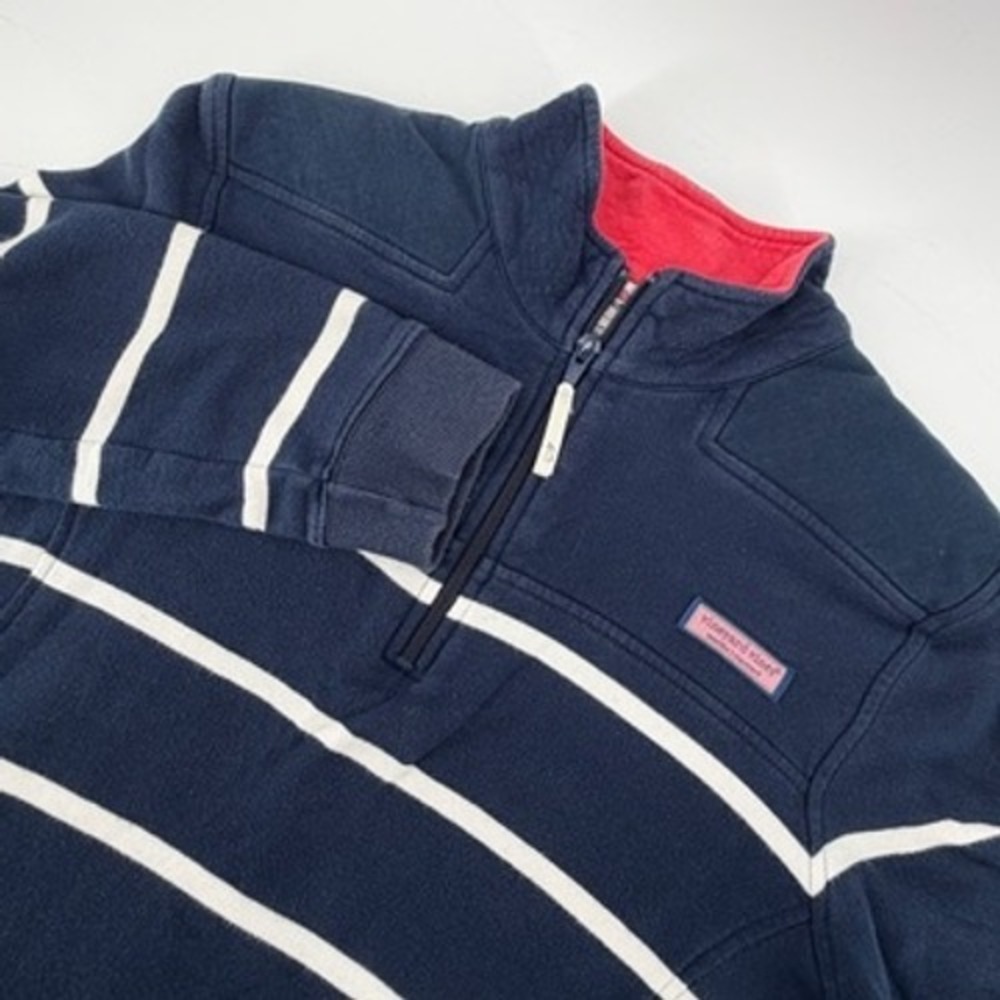 Vineyard Vines Mens Navy Blue Striped Quarter Zip Cotton Pullover Sweater Size M